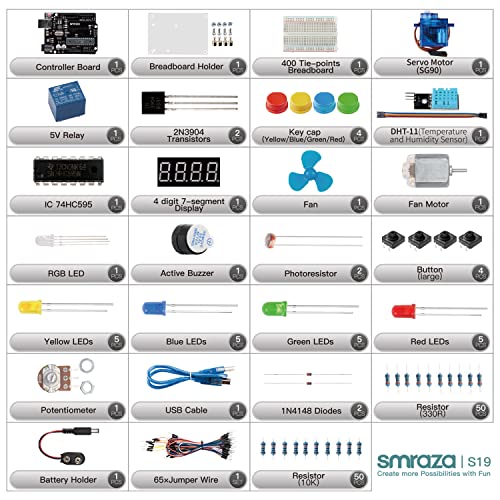 Smarza Beginner Starter Kit for Arduino with Control Board & Breadboard