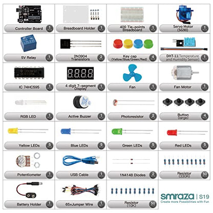 Smarza Beginner Starter Kit for Arduino with Control Board & Breadboard