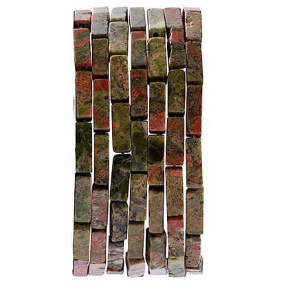 Natural Unakite Rectangle Tube Beads 4x13mm 38cm (28 Count)