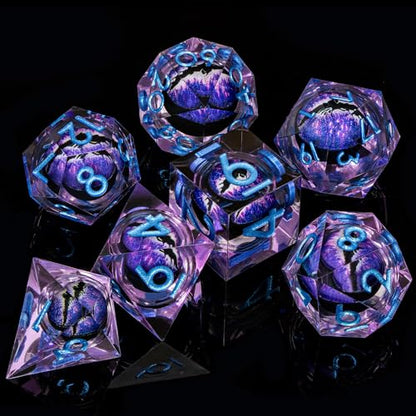 DND Resin Dice Dragon Eye Dice Liquid Core Purple Sharp Edged Dice Set with Gift Box
