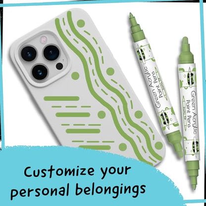 4 Acrylic Dual Tip Green Paint Pen Metallic for Wood