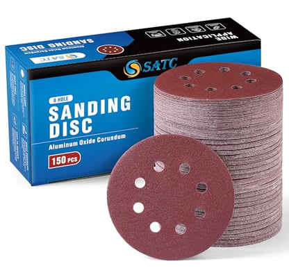 150 PCS Sanding Disc 60 80 100 120 150 180 240 320 400 600 Grit Sanding Discs 5 Inch 8 Hole Hook and Loop Sanding Discs for Random Orbital Sander (150 Count)