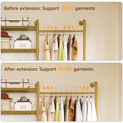 L3 Wall Mounted Metal Pipe Closet System Heavy Duty Garment Rack