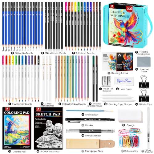 106 PCS Art Supplies Sketching Kit (106 Count)
