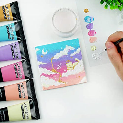 32 Color Acrylic Paint Set with 3 Brushes (23.68 Fl Oz)