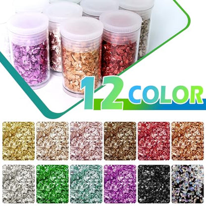 12 Colors Crushed Glass Irregular Glitter (4.23 Ounce)