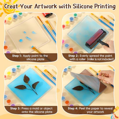 8 Pack Monoprinting Print Plates 6 x 6 Inch Reusable Silicone Plate Class Printing Plates for Press Art Printmaking for Card Making (8 Count)