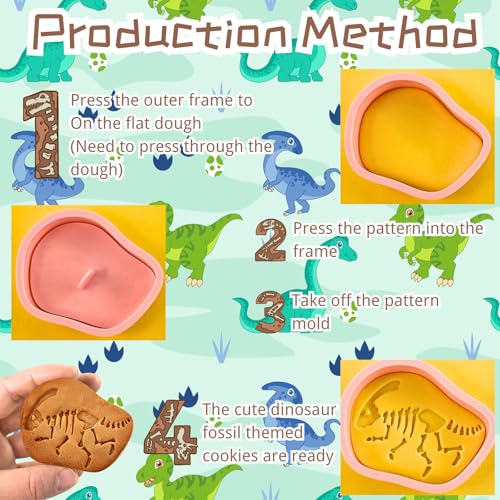 8 Piece 3D Dinosaur Fossil Cookie Cutter and Stamp Set (8 Count)