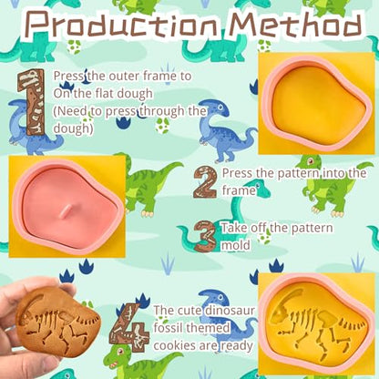8 Piece 3D Dinosaur Fossil Cookie Cutter and Stamp Set (8 Count)