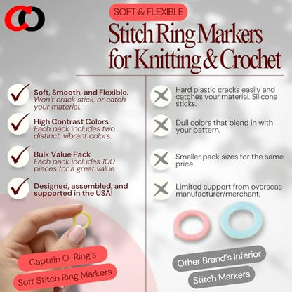 100 Pack) Soft Stitch Ring Markers for Knitting and Crochet - Flexible, Snag-Free Rubber Stitch Markers (Small Size for Needle Sizes 0-8, Black & White)