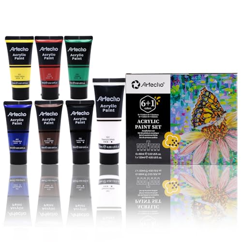 7 Colors Acrylic Paint 6x60ml & 1x120ml Titanium White Tube
