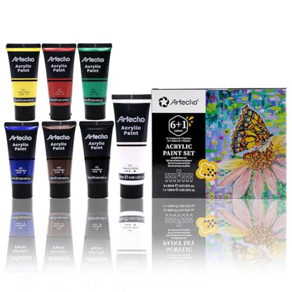 7 Colors Acrylic Paint 6x60ml & 1x120ml Titanium White Tube