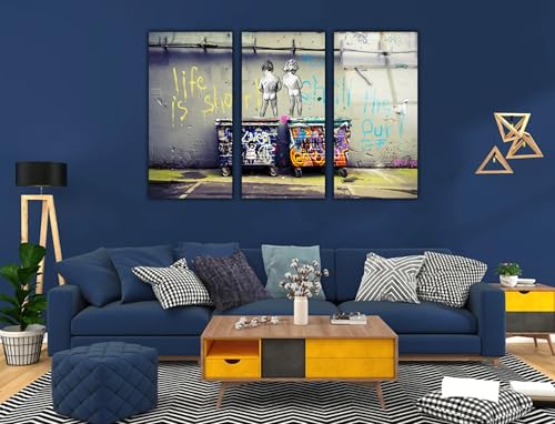 Banksy Peeing Boys Life Is Short Printed Tempered Glass Wall Art Painting for Living Room