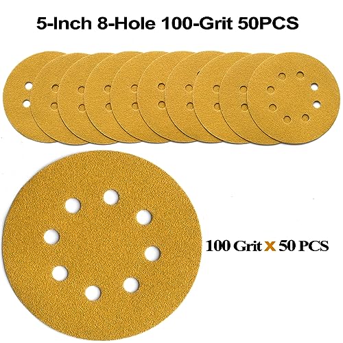 5-Inch 8-Hole Hook and Loop Sanding Discs 100-Grit, 50-Pack (50 Count)