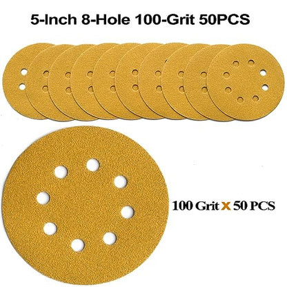 5-Inch 8-Hole Hook and Loop Sanding Discs 100-Grit, 50-Pack (50 Count)