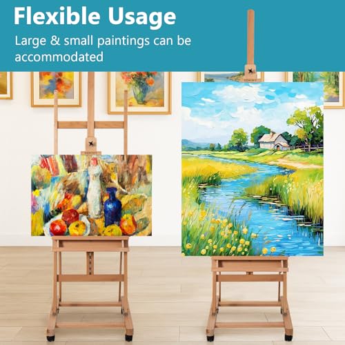 Beechwood H Frame Artist Studio Easel with Wheels and Storage Tray