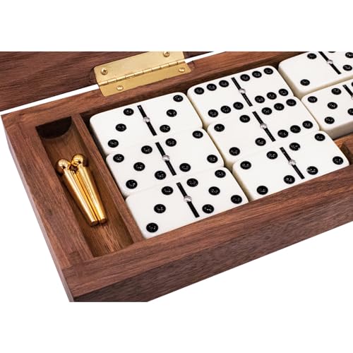Alex Cramer Le Club Luxury Domino Set with Handcrafted Walnut Case and Cribbage