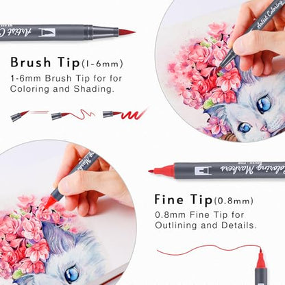 12 Colors Blendable Watercolor Markers for Adults 2026 Professional Double Tip Paint Pens with 1 Water Brush Pen Water Based Coloring Pens Drawing Markers Set with Flexible Brush Tip (12 Count)