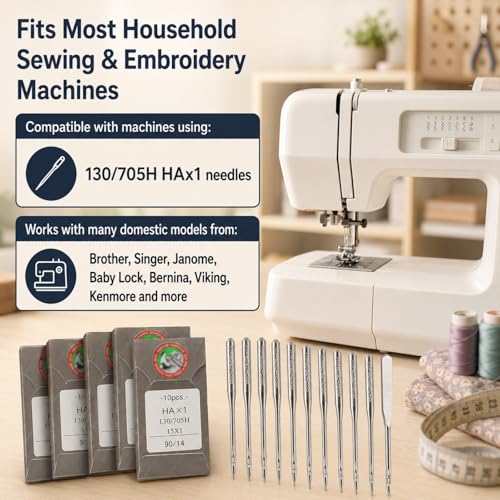 50 Pcs Embroidery Sewing Machine Needles Size 90 (50 Count)