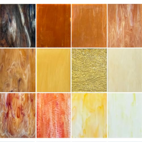 12 Sheets Mixed Amber Stained Glass Sheets (12 Count)
