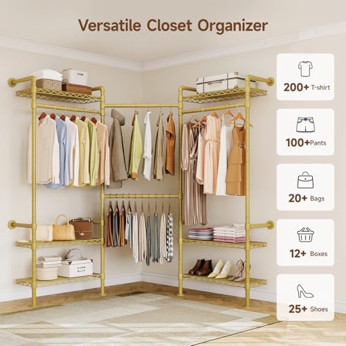 L3 Wall Mounted Metal Pipe Closet System Heavy Duty Garment Rack