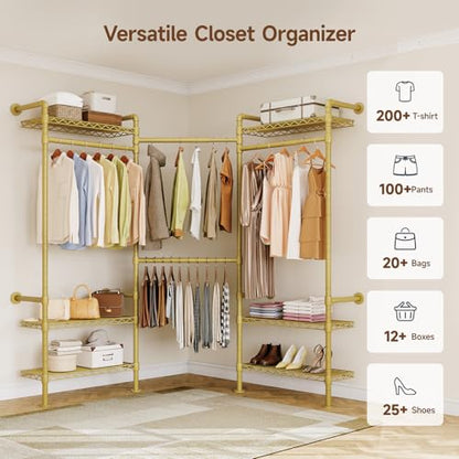 L3 Wall Mounted Metal Pipe Closet System Heavy Duty Garment Rack