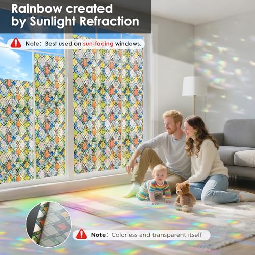 Rainbow 3D Window Stained Glass Privacy Film Decorative (1847.12 sq inches sq inches)