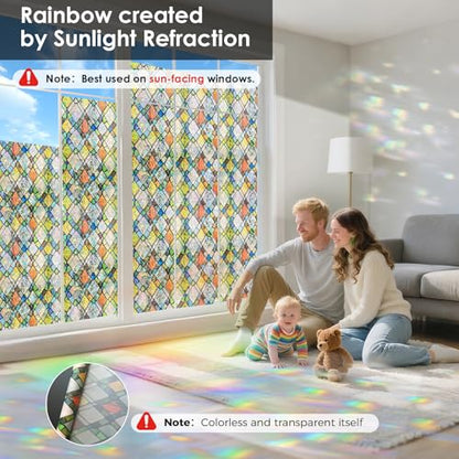 Rainbow 3D Window Stained Glass Privacy Film Decorative (1378.15 sq inches sq inches)