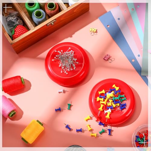 2 Pieces Magnetic Pin Holder Sewing Bobby Pin Cushion Needle Round Paper Clip Holder Magnetic Cushion Sewing Magnet Push for Hairclip Storage Case Cushions Supplies Organizer (2 Count)