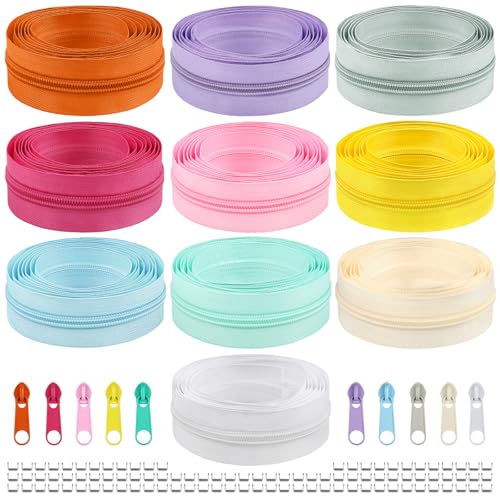 22.2 Yards 20 m 10 Pieces Assorted Colors #5 Nylon Coil Zippers