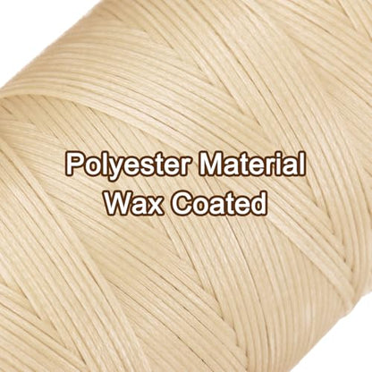 150D 0.8mm Flat Waxed Thread 284 Yards Polyester Leather Sewing Waxed String Hand Stitching Waxed Cord for Leather Stitching Sewing Bookbinding DIY Craft Beige