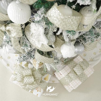 Champagne Glitter Wired Christmas Tree Ribbon 4 inch x 10 Yards (30 Foot)