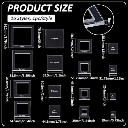16 Sizes Square Quilting Template (16 Count)