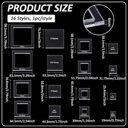 16 Sizes Square Quilting Template (16 Count)