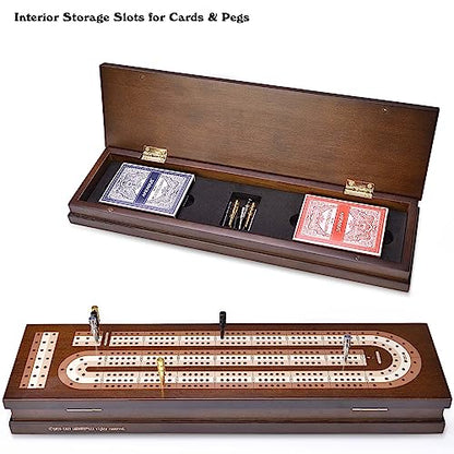Wooden Cribbage Board Game Set with Magnetic Lock
