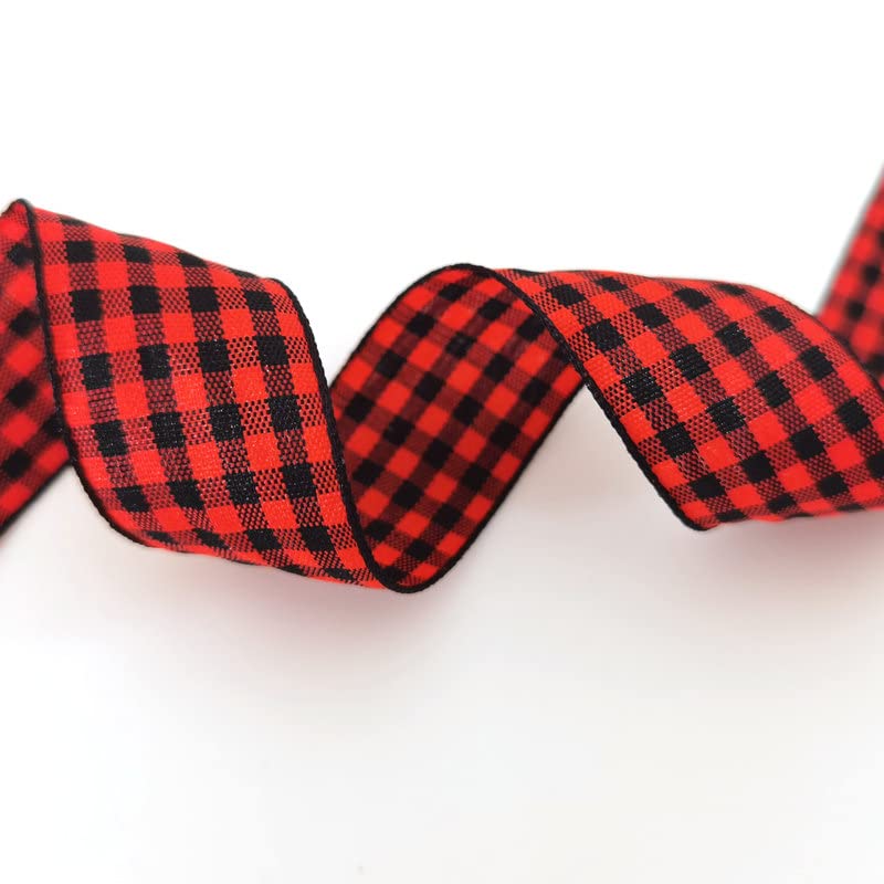 Red and Black Gingham Plaid Checked Ribbon 25 Yards Each Roll 100% Polyester