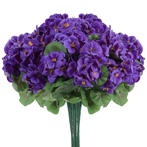 12 Pcs Artificial Geranium Flowers for Outdoors Geranium Silk Flowers Outdoor UV Resistant Garden Plants Faux Flowers for Home Kitchen Table Centerpieces Decor