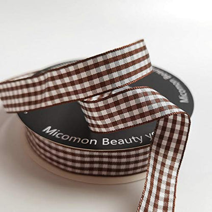Brown and White Gingham Ribbon Buffillo Gingham Ribbon 25 Yards Each Roll 100% Polyester (75 Foot)