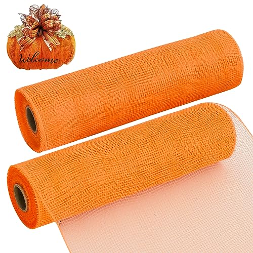 2 Rolls 10 Inch Orange Decorative Mesh Ribbbon Rolls (60 Foot)