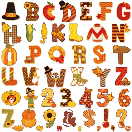 176 Pcs Fall Bulletin Board Decorations Letters Numbers Alphabet Autumn Paper Cutouts Punctuation Symbols Combo Set Thanksgiving Classroom Decorations for School Chalkboard Party Teacher (176 Count)