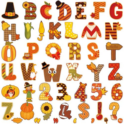 176 Pcs Fall Bulletin Board Decorations Letters Numbers Alphabet Autumn Paper Cutouts Punctuation Symbols Combo Set Thanksgiving Classroom Decorations for School Chalkboard Party Teacher (176 Count)