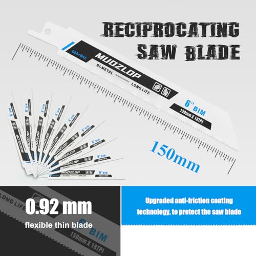 10Pack 6inch 18TPI Metal Reciprocating Saw Blades Set (10 Count)