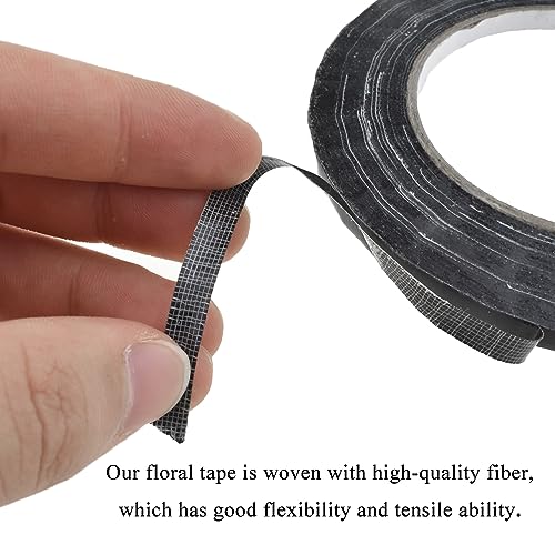 Black 0.25Inch Wide Floral Tape Waterproof Florist Tape Flower Wrap Adhesive Waterproof Decorative Tape for Bouquet Stem Wrapping Flower Arranging and Floral Craft (400 Foot)