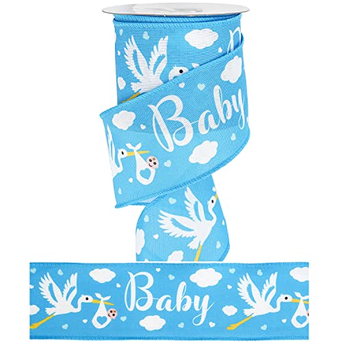 Baby Boy 2.5 Inch Burlap Wired Ribbon for Baby Shower (30 Foot)