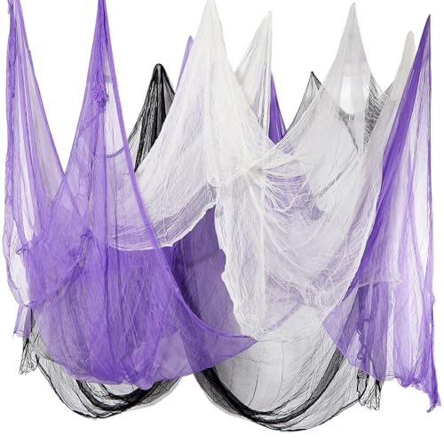Halloween Cheese cloth 84.65 x 590.55 Inch White Black and Purple Cheesecloth Roll for Crafts Large Cotton Muslin Gauze Fabric for Halloween Outdoor & Indoor Spooky Decoration