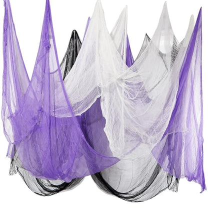 Halloween Cheese cloth 84.65 x 590.55 Inch White Black and Purple Cheesecloth Roll for Crafts Large Cotton Muslin Gauze Fabric for Halloween Outdoor & Indoor Spooky Decoration