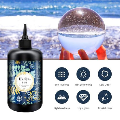 Crystal Clear Hard UV Resin Upgraded Formula Ultraviolet Fast Curing for Jewelry Making Craft Decoration