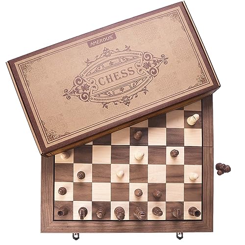 15 Inches Magnetic Wooden Chess Set with 2 Extra Queens