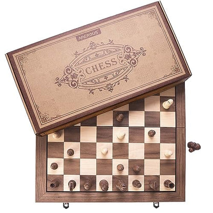 15 Inches Magnetic Wooden Chess Set with 2 Extra Queens