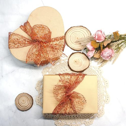 Sparkling Glitter Mesh Wired Ribbon 2.5" x 10 Yards Bronze Orange for Christmas Home Decor Bow Gift Wrapping DIY Crafts Wreath (30 Foot)